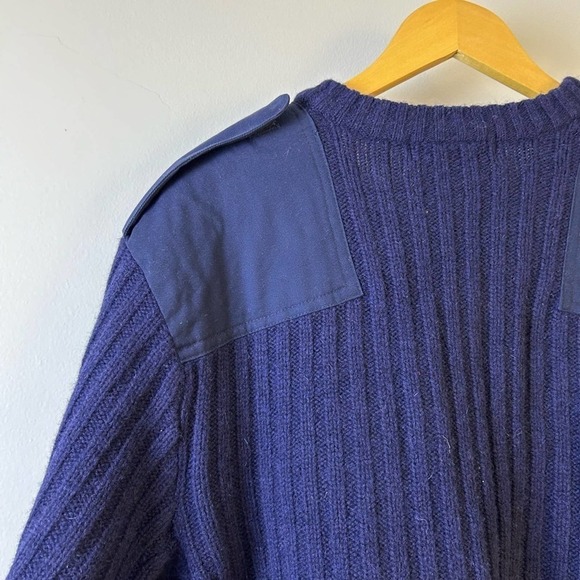 Vintage 90s Sportsmaster Wool Navy Blue Commando‎ Sweater Elbow Patches XL - Picture 5 of 9